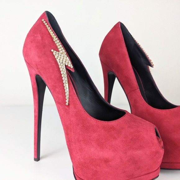 Giuseppe Zanotti Sharon 115 Passion Platform Suede Pumps in Red, 35.5 - Picture 5 of 10